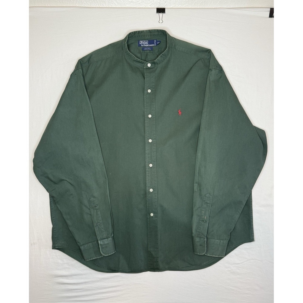 Vintage Polo Ralph Lauren Postboy Band Collar Custom Fit XXL Green Cotton Shirt